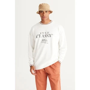 Altınyıldız Classics Erkek Kırık Beyaz Oversize Bol Kesim Içi Polarlı 3 Iplik Bisiklet Yaka Pamuklu Sweatshirt