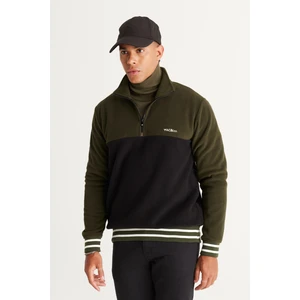 Altınyıldız Classics Erkek Haki-siyah Standart Fit Normal Kesim Dik Bato Yaka Desenli Polar Sweatshirt
