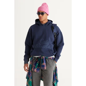 AC&Co / Altınyıldız Classics Erkek Indigo Oversize Fit Bol Kesim Kapüşonlu Içi Polarlı 3 Iplik Baskılı Sweatshirt