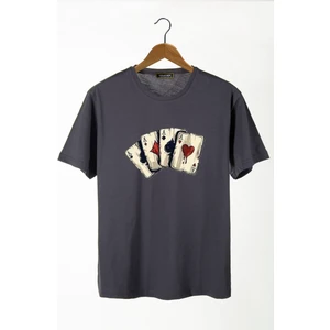 Terapi Men Erkek Füme Iskambil Kağıdı Baskılı Bisiklet Yaka Oversize T-Shirt 22Y-3400762-2