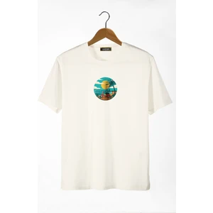 Terapi Men Unisex Ekru Bisiklet Yaka Önü Scooter Baskılı Oversize T-Shirt 22Y-3400762-67