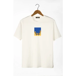 Terapi Men Unisex Ekru Bisiklet Yaka Önü Ducks Baskılı Oversize T-Shirt 22Y-3400762-66