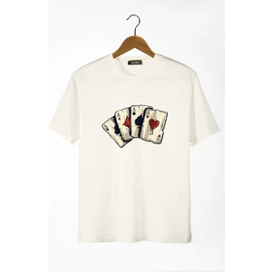 Terapi Men Erkek Ekru Iskambil Kağıdı Baskılı Bisiklet Yaka Oversize T-Shirt 22Y-3400762-2