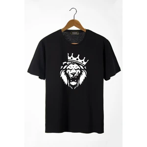 Terapi Men Erkek Siyah Aslan Baskılı Bisiklet Yaka Oversize Rahat Kalıp Basic T-Shirt 22Y-3400761-2