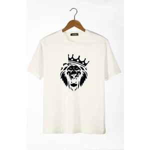 Terapi Men Erkek Ekru Aslan Baskılı Bisiklet Yaka Oversize Rahat Kalıp Basic T-Shirt 22Y-3400761-2