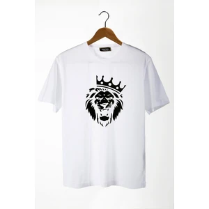 Terapi Men Erkek Beyaz Aslan Baskılı Bisiklet Yaka Oversize Rahat Kalıp Basic T-Shirt 22Y-3400761-2