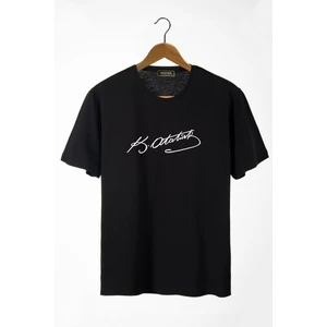 Terapi Men Erkek Siyah Önü Atatürk Imza Baskılı Bisiklet Yaka Oversize T-Shirt 22Y-3400762-55