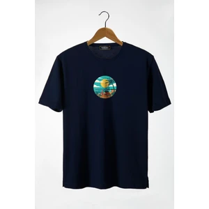 Terapi Men Unisex Lacivert Bisiklet Yaka Önü Scooter Baskılı Oversize T-Shirt 22Y-3400762-67