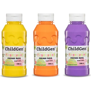 Childgen Süper Yıkanabilir 3'lü Parmak Boya Seti (Turuncu-Sarı-Mor) (3X350ML)