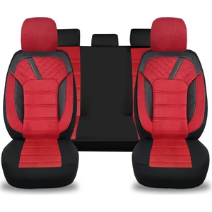 K2 - Isuzu D-Max ile Uyumlu Koltuk Kılıfı, Tam Takım/tay Tüyü/kırmızı-Siyah