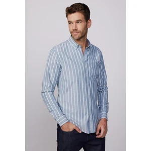 Slim Fit Uzun Kol Çizgili Yaka Düğmeli Erkek Gömlek