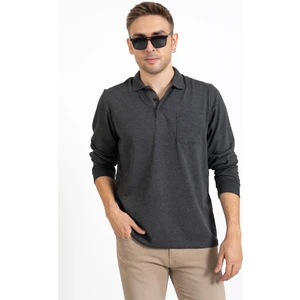 Erkek Orta Yaş ve Üzeri Polo Yaka Cepli Uzun Kollu Mevsimlik Sweatshirt 1103-Füme