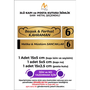 Mey Art Altın Metal Kapı İsimliği Seti 3'lü - Kapı İsimliği, Kapı Numarası, Posta Kutusu İsimliği
