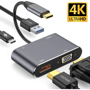 Ultratekno CF02 Macbook Uyumlu Type-C™ To 4K Ultra Hd 1080P Hdmı/ Vga/ Pd Şarj/ USB 3.0 4ın1 Çevirici Hub Adaptör