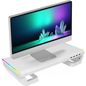 St1 4 USB Hub Rgb Işıklı Katlanabilir Yükseklik Ayarlı Beyaz Monitör Yükseltici Laptop Standı