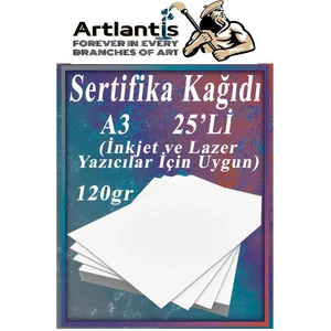 A3 Sertifika Kağıdı Kalın 25 Adet Gramajlı Fotokopi Kağıdı 120 gr Tüm Yazıcılara Uyumlu 29.7X42 cm Kalın Baskı Kağıdı