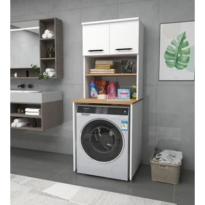 Enda Home Çamaşır Makinesi Dolabı 3 Raflı Kapaklı Banyo Dolabı Beyaz & Çam
