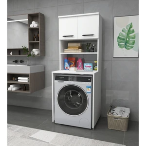 Enda Home Çamaşır Makinesi Dolabı 3 Raflı Kapaklı Banyo Dolabı Beyaz