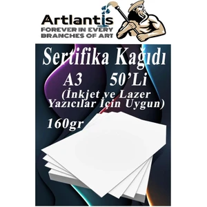 A3 Sertifika Kağıdı Kalın 50 Adet Gramajlı Fotokopi Kağıdı 160 gr Tüm Yazıcılara Uyumlu 29.7X42 cm Kalın Baskı Kağıdı