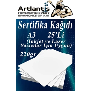 A3 Sertifika Kağıdı Kalın 25 Adet Gramajlı Fotokopi Kağıdı 220 gr Tüm Yazıcılara Uyumlu 29.7X42 cm Kalın Baskı Kağıdı