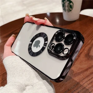 iPhone 15 Pro Max Kılıf Şık Logo Gösteren Tasarımlı Kamera Lens Korumalı Yumuşak Silikon Slot Case