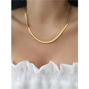 Lady Accessories Kadın Italyan Ezme Yassı Altın Rengi Zincir Kolye 40 cm