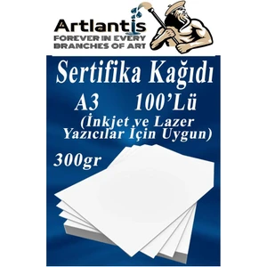 A3 Sertifika Kağıdı Kalın 100 Adet Gramajlı Fotokopi Kağıdı 300 gr Tüm Yazıcılara Uyumlu 29.7X42 cm Kalın Baskı Kağıdı