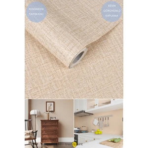 Kendinden Yapışkanlı 60CM×100CM Keten Görünümlü Koyubej Duvar Kağıdı Mutfak Dolap Kaplama