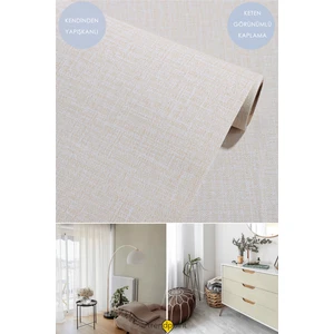 Kendinden Yapışkanlı 60CM×500CM Keten Görünümlü Açıkbej Duvar Kağıdı Mutfak Dolap Kaplama