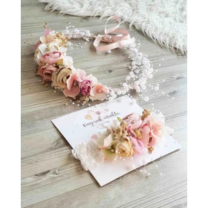 Rengarenk Minikler Özel Tasarım Pudra Somon Cicekli Anne Bebek Lohusa Tacı