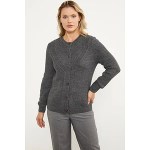 Petek Örgü Düğmeli Triko Hırka - Koyu Gri