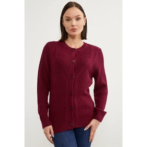 Petek Örgü Düğmeli Triko Hırka - Bordo
