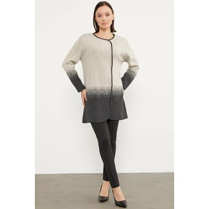 Deri Biye Detaylı Çift Renk Triko Ceket - Bej