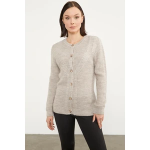 Petek Örgü Düğmeli Triko Hırka - Bej