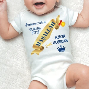 Özel Baskılı Sünnet Oldum Yazılı  Organik Pamuk Çıtçıtlı Bebek Body Sünnet Zıbını