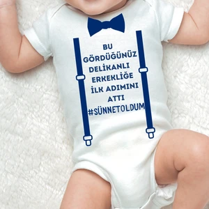 Sünnet Oldum Erkekliğe Ilk Adım Baskılı  Çıtçıtlı  Organik Pamuk Bebek Body  Zıbın