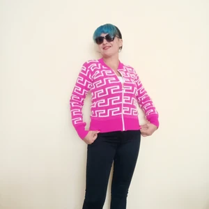 Purti Butik Labirent Desenli Fermuarlı Pembe Hırka