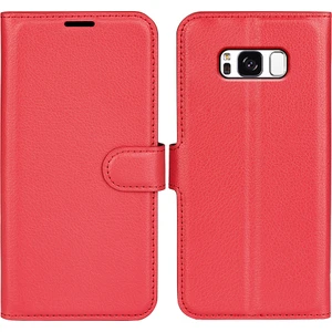Seashell Digital Samsung Galaxy S8 Litchi Için Folio Flip Cüzdan Stand Tasarımı ile Deri Deri Stand Kılıfı - Kırmızı (Yurt Dışından)