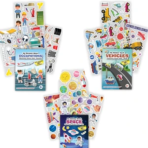 Mert Bebek My Sticker Book '' Meslekler-Taşıtlar-Uzay' , 3’lü Set Tükenmeyen Sticker Kitabı
