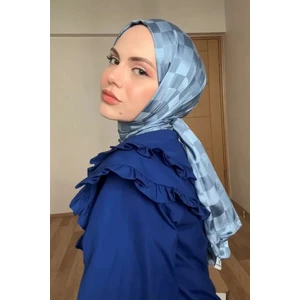 Madame Polo Elif Geçit Ipeksi Jakar Italyan Şal Dama Desen - Indigo