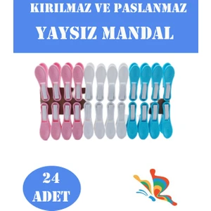 Çamaşır Mandalı Yaysız Iz Yapmayan Plastik Mandal 24 Adet