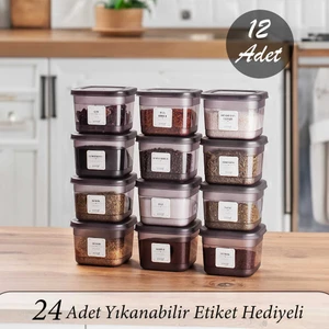 ORG-430 Saklama Kabı - Bakliyat Saklama Kabı - 12LI Erzak Saklama Kabı Seti Siyah
