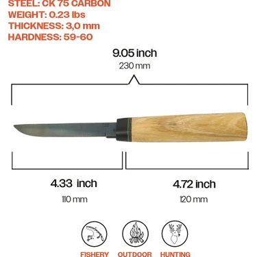 Kam Knife El Yapımı Puukko Bıçak - CK 75 CARBON - P10 Karbon