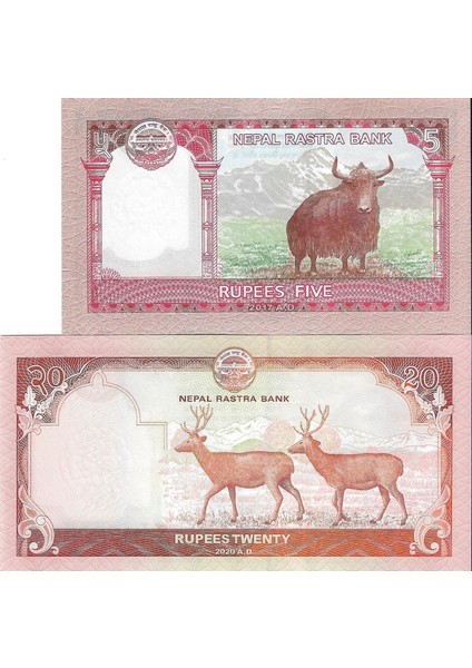 Nepal 2017/2020 Yılları 5/20 Rupees Yabancı Kağıt Para Seti Çil (Unc) Koleksiyon Para fiyatları