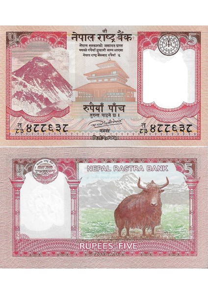 Nepal 2017 Yılı 5 Rupees Yabancı Kağıt Para Çil (Unc) Koleksiyon Para
