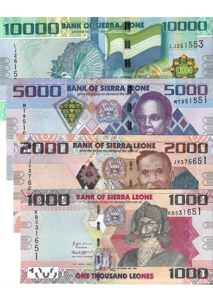 Sierra Leones 2021 Yılı 1000/2000/5000/10000 Leones Yabancı Kağıt Para Set Çil (Unc) Koleksiyon Para