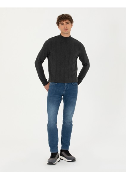 Pierre Cardin Erkek Antrasit Melanj Slim Fit Yarım Balıkçı Yaka Triko Kazak 50281851-VR081