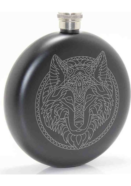 Paslanmaz Çelik Yuvarlak Kurt Temalı 8 Oz Matara