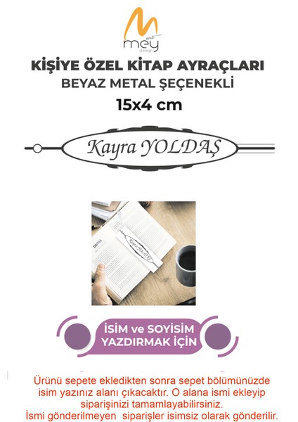 Kitap Ayracı Beyaz Metal Renk Isme Özel Püsküllü