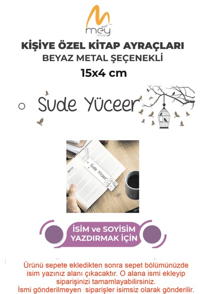 Kitap Ayracı Beyaz Metal Renk Isme Özel Püsküllü